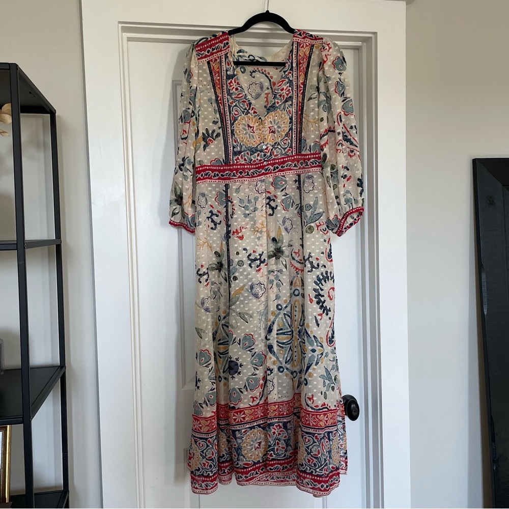 Zara Swiss Dot Duster Shirtdress in Floral Paisley Print - Size Small - Picture 2 of 13